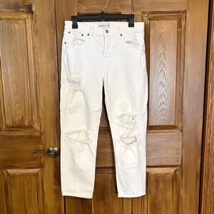 Abercrombie & Fitch White Ripped Jeans - The Boyfriend Mid Rise